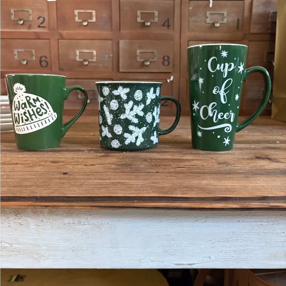 Green Holiday Mug Set - Warm Wishes & Cup of Cheer